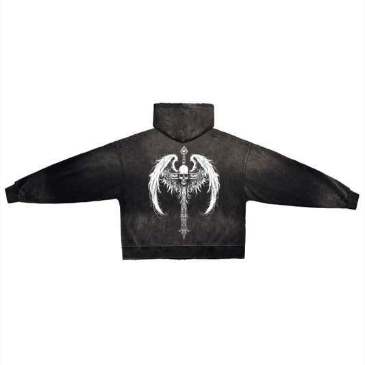 Post-Apocalyptic Skull Cross Zip Up Hoodie