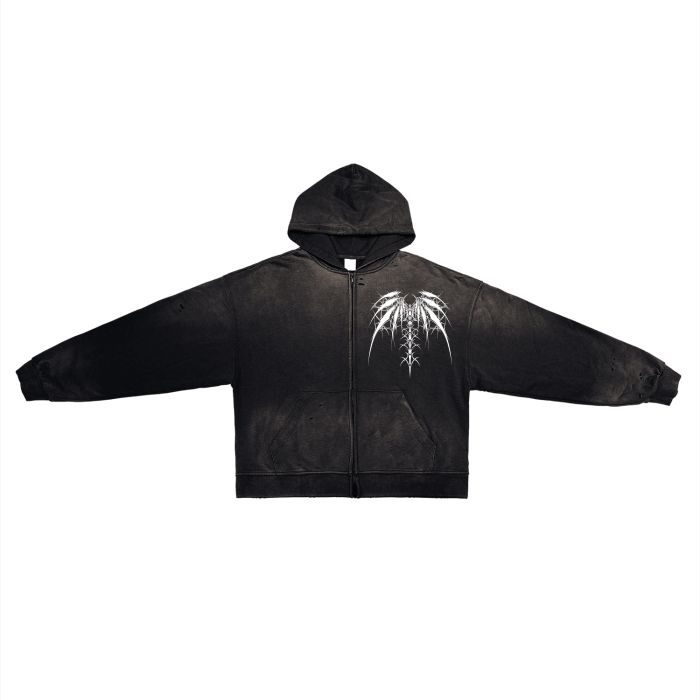 Post-Apocalyptic Spine & Sword Skull Zip Up Hoodie